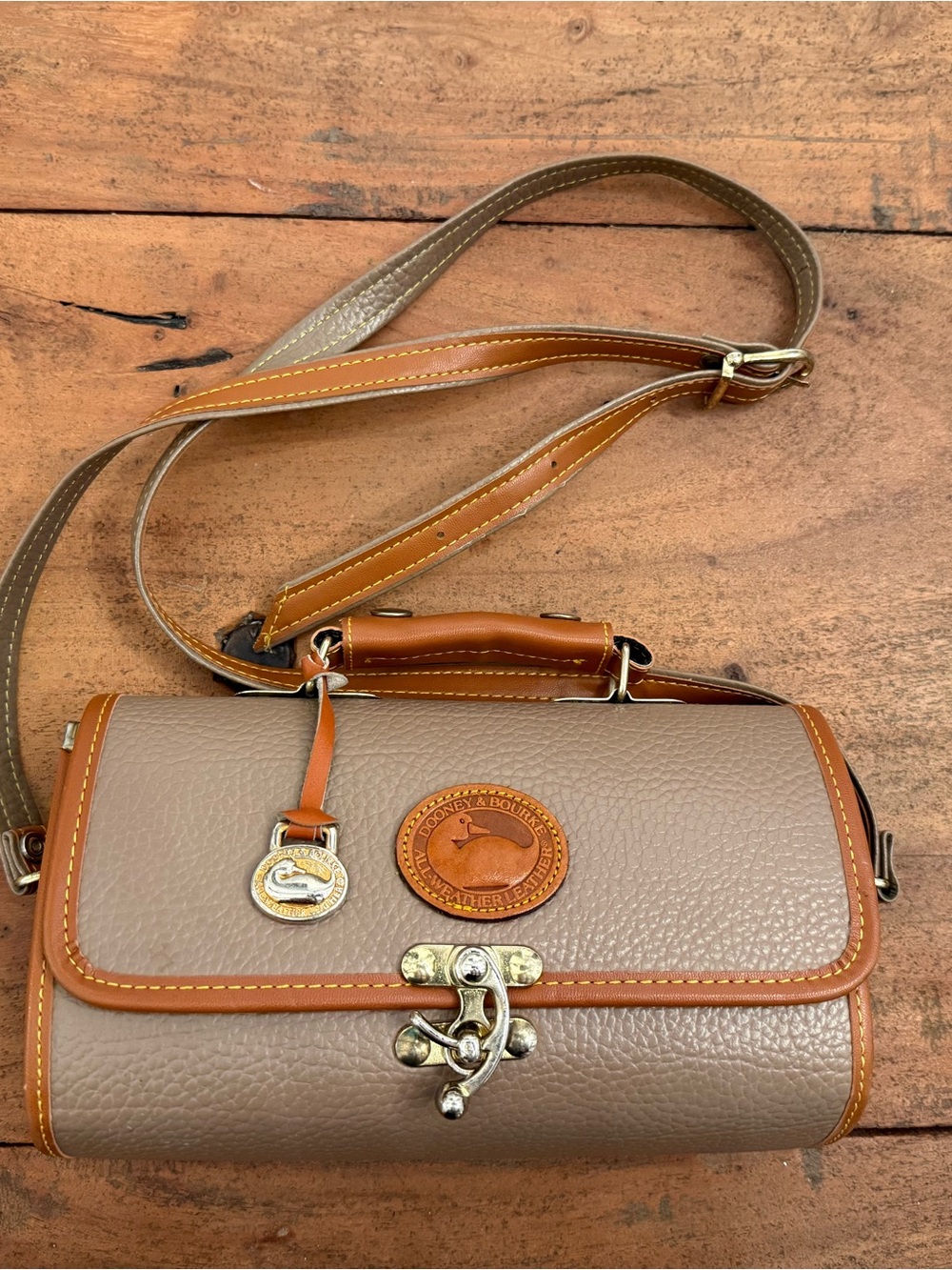 Dooney & Bourke Taupe and Tan Pebbled Leather Crossbody